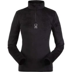 Spyder Shimmer Bug Zip T-Neck - Women's - 2023 Model -Ski Series 194091001 spyn shim bug zipt blk front