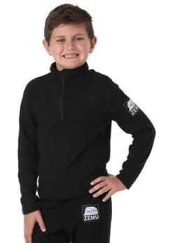 Zemu Junior 1/4 Zip Black Fleece Top - Youth