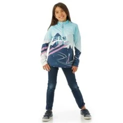 Spyder Surface Zip T-Neck - Girl's -Ski Series FW23 Spyder GirlsSurfaceZipTNeck Abyss Model2