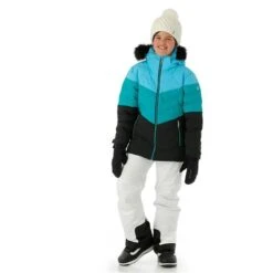 Sunice Nola Jacket - Girl's -Ski Series FW23 Sunice GirlsNolaJacket AquaTropicalGreenBlack Model3