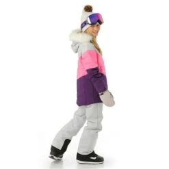 Sunice Nola Jacket - Girl's -Ski Series FW23 Sunice GirlsNolaJacket OysterNeonPinkAmethyst Model2