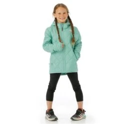 The North Face ThermoBall Hooded Jacket - Girl's 19 The North Face ThermoBall Hooded Jacket - Girl's -Ski Series FW23 TNF GirlsThermoballHoodedJacket Wasabi Model2