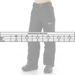 Winter's Edge Avalanche Snow Pants - Kids -Ski Series WE WTR Y02 Chart v3