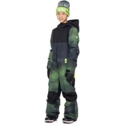 686 Shazam One Piece Suit - Boy's -Ski Series fw23 686 boysshazamonepiecesuit greenflashspraycolorblock 1