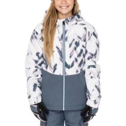 686 Athena Insulated Jacket - Girl's -Ski Series fw23 686 girlsathenainsulatedjacket whiteherringbonecolorblock 2