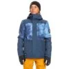 Quiksilver Mission Printed Block Jacket - Boy's -Ski Series fw23 quiksilver boysmissionprintedblockjacket insigniabluequietestorm 1