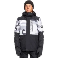 Quiksilver Mission Printed Block Jacket - Boy's -Ski Series fw23 quiksilver boysmissionprintedblockjacket snowwhitecamopower 1