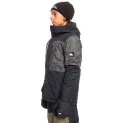 Quiksilver Mission Printed Block Jacket - Boy's -Ski Series fw23 quiksilver boysmissionprintedblockjacket trueblackfadeoutcamo 2