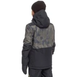 Quiksilver Mission Printed Block Jacket - Boy's -Ski Series fw23 quiksilver boysmissionprintedblockjacket trueblackfadeoutcamo 3