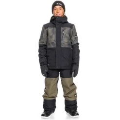 Quiksilver Mission Printed Block Jacket - Boy's -Ski Series fw23 quiksilver boysmissionprintedblockjacket trueblackfadeoutcamo 4