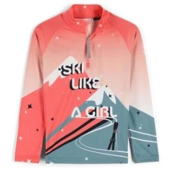 Spyder Surface Zip T-Neck - Girl's -Ski Series fw23 spyder girlssurfaceziptneck tundra 1