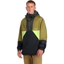 Spyder Belford Windbreaker Anorak Jacket - Men's -Ski Series fw23 spyder mensbelfordwindbreakeranorakjacket olivedrabbalck 1